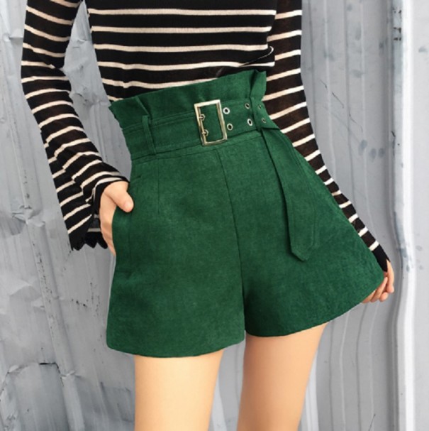 Pantaloni scurți de modă pentru femei cu talie înaltă verde inchis XL