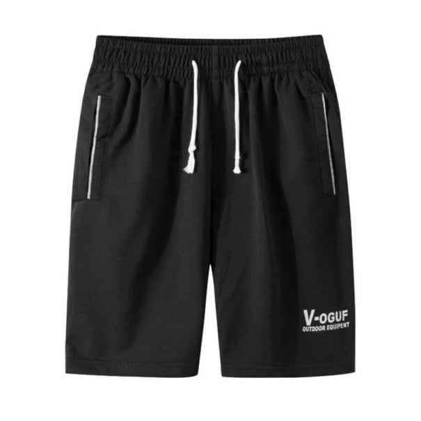 Pantaloni scurți de sport de vară pentru bărbați, până la genunchi, cu uscare rapidă, respirabili, cu talie elastică și buzunare negru L