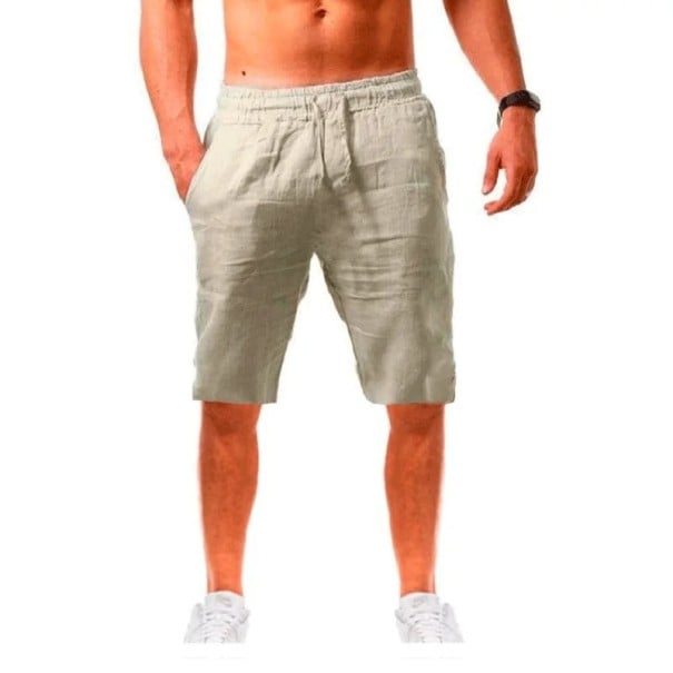 Pantaloni scurți de vară până la genunchi din in pentru bărbați. Pantaloni scurți respirabili cu șnur. Pantaloni scurți bej M
