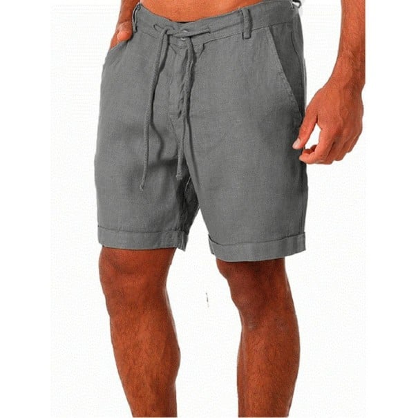 Pantaloni scurți de vară pentru bărbați, din in respirabil, cu șnur de strângere Material ușor Croială lejeră Pantaloni scurți eleganți și confortabili pentru vreme caldă gri XS