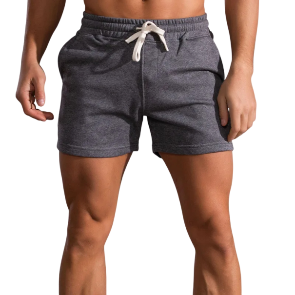Pantaloni scurți din bumbac pentru bărbați, pentru vară, sport, casual, cu șnur, pantaloni scurți confortabili de fitness gri inchis XXS