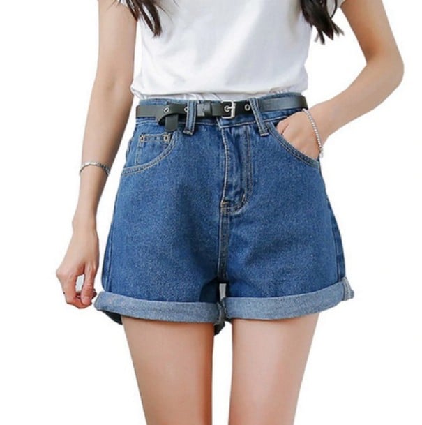 Pantaloni scurți din denim cu curea albastru inchis S