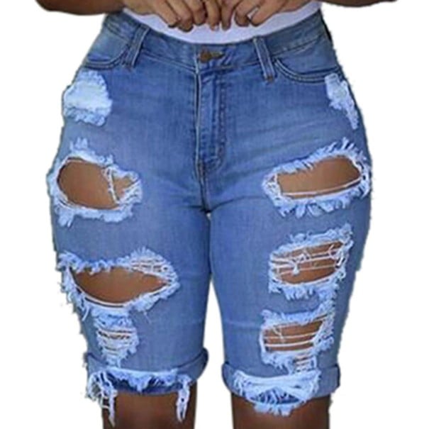 Pantaloni scurți din denim cu găuri Elizabeth pentru femei albastru 3XL