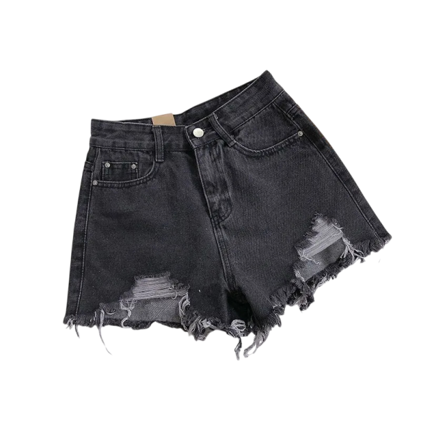 Pantaloni scurți din denim pentru femei, rupți, cu talie înaltă, cu găuri și margine desfăcută, pantaloni scurți lejeri pentru oraș și exterior gri S