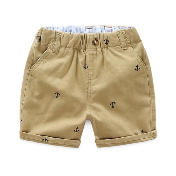 Pantaloni scurți pentru băieți cu model de ancore, cu talie elastică și buzunare, pantaloni scurți din bumbac pentru vară kaki 8