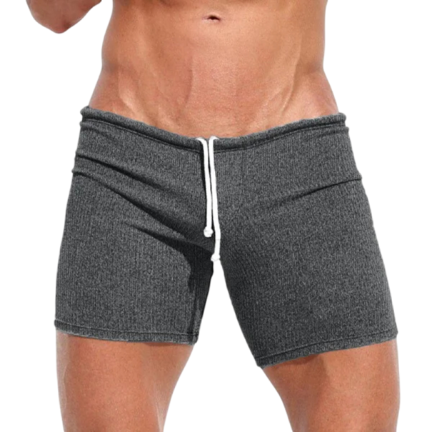 Pantaloni scurți pentru bărbați, ajustați, cu talie elastică și șnur de strângere, pantaloni scurți sportivi din material elastic gri L