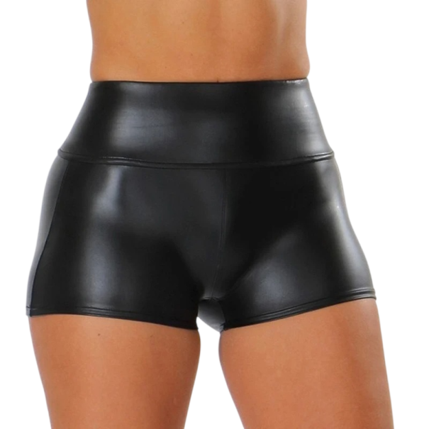 Pantaloni scurți pentru femei cu talie înaltă, negri, cu aspect mat, din material PU, uni, eleganți, din imitație de piele, pentru petreceri M