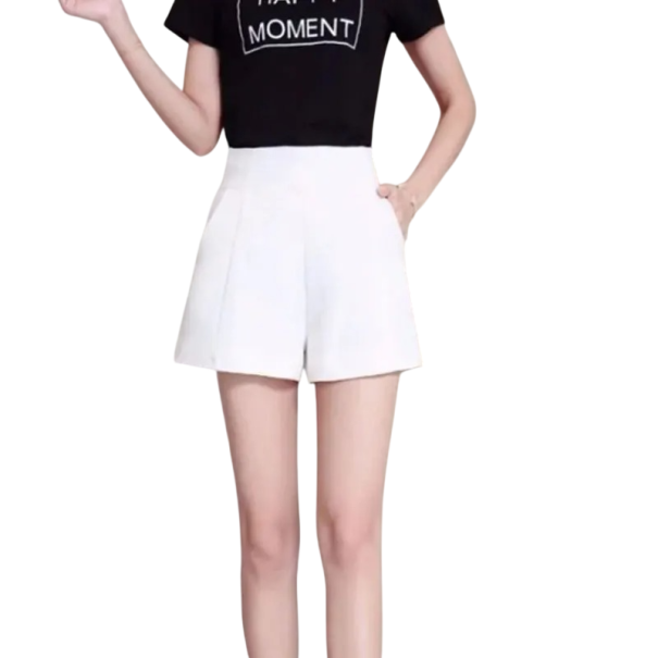 Pantaloni scurți pentru femei cu talie înaltă, uni, cu buzunare, din poliester, material ușor, pantaloni scurți eleganți de vară alb XXL