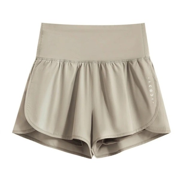 Pantaloni scurți sportivi pentru femei cu talie înaltă și buzunare, uni, din poliester și spandex, pantaloni scurți elastici funcționali pentru alergare și fitness bej XL