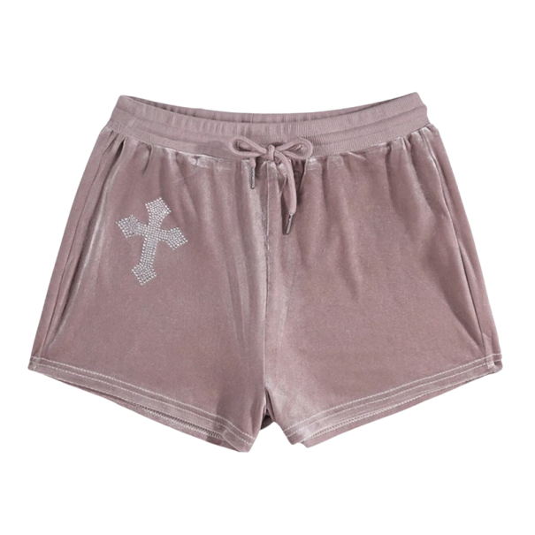 Pantaloni scurți strălucitori și strâmți pentru femei, cu șnur, sport, cu model de cruce cu diamant, elastici, pentru vară roz M