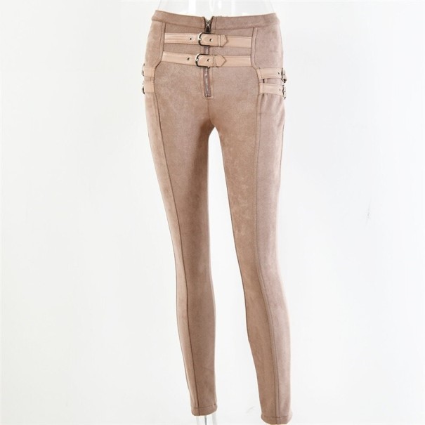 Pantaloni skinny da donna con cintura kaki M