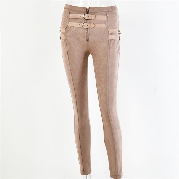 Pantaloni skinny de dama cu curele kaki S