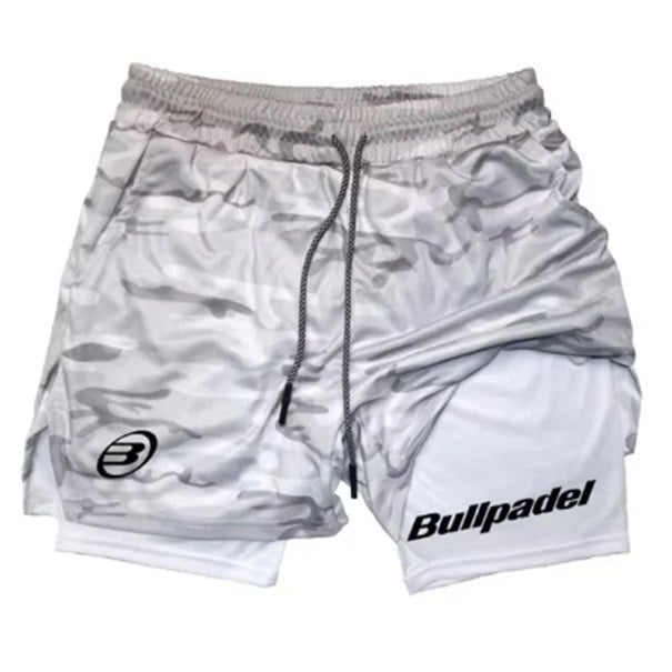 Pantaloni sportivi da uomo a due strati in camouflage ad asciugatura rapida Pantaloni corti estivi da esterno per corsa e badminton Vita grigio L