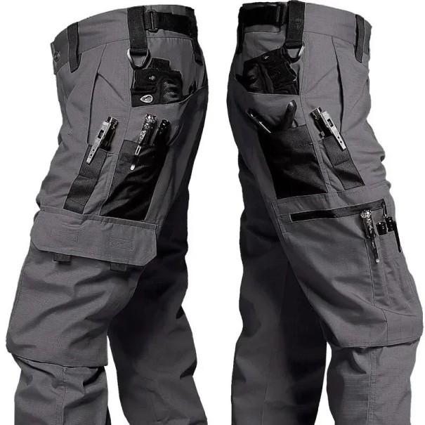 Pantaloni tactici impermeabili pentru bărbați, pantaloni durabili cu mai multe buzunare, stil cargo, pantaloni de exterior, material solid, îmbrăcăminte funcțională pentru bărbați gri L