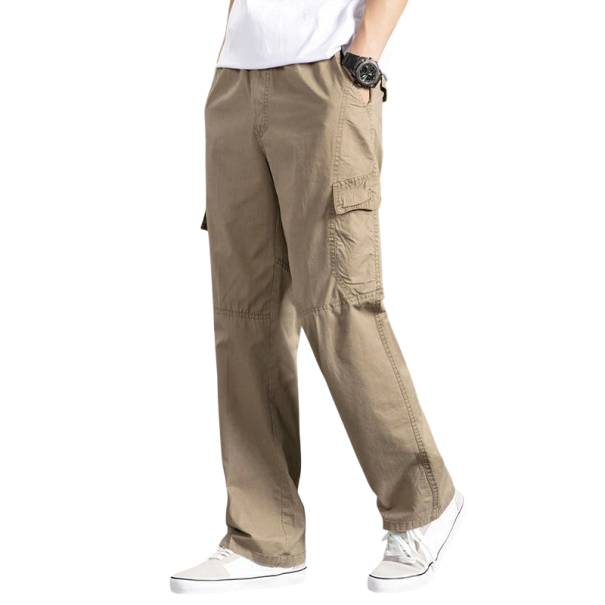 Pantalons cargo en coton pour hommes Pantalons de travail d'été Pantalons décontractés avec poches Coupe confortable Pantalons d'extérieur de printemps Matériau léger kaki 3XL