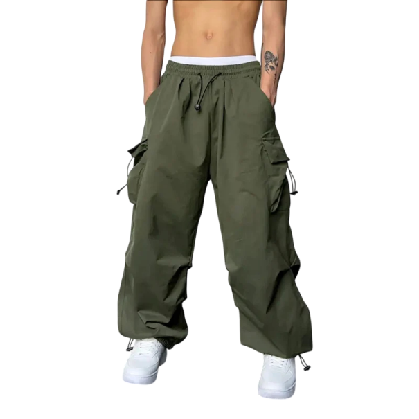 Pantalons Cargo pour hommes avec cordon de serrage Coupe droite Pantalons larges Poches confortables Style streetwear pour les loisirs vert M