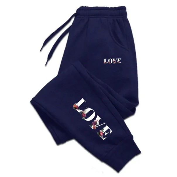 Pantalons de jogging pour femmes avec l'inscription LOVE sur le côté et les jambes à cordon en polyester Unisexe Confortables et stylés pour un usage quotidien bleu foncé L