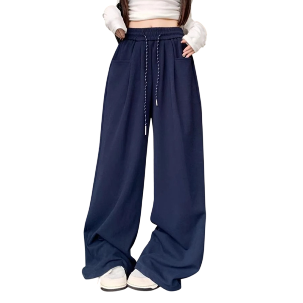 Pantalons de jogging pour femmes unis avec poches à cordon en polyester confortables pour le quotidien bleu XS