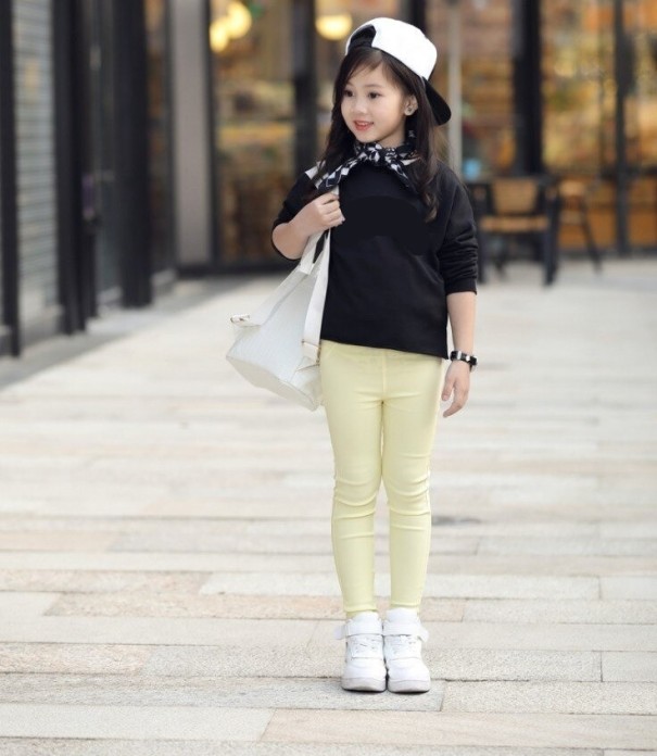 Pantalons Filles L2284 jaune clair 2