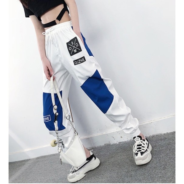 Pantalons jogger pour femmes avec inscriptions bleu XS