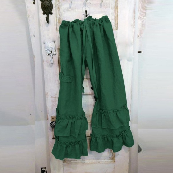Pantalons larges pour femmes avec volants vert M