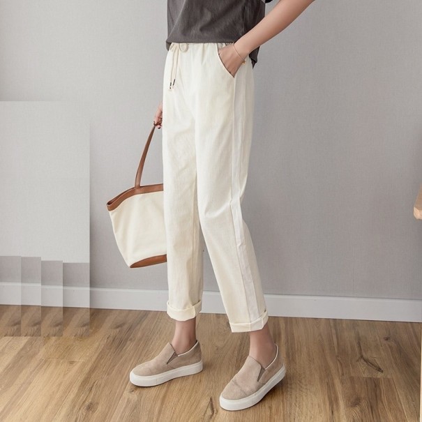 Pantalons pour femmes avec élastique à la taille blanc L