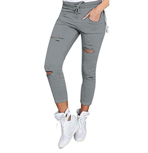 Pantalons stylés pour femmes avec des trous J828 gris L