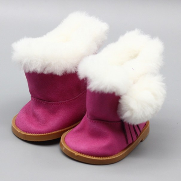 Pantofi cu blană pentru păpușă roz închis