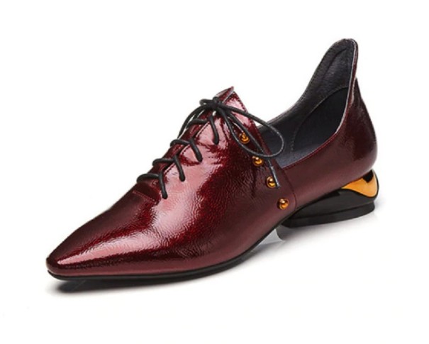 Pantofi cu dantelă pentru femei - Oxfords burgundy 35