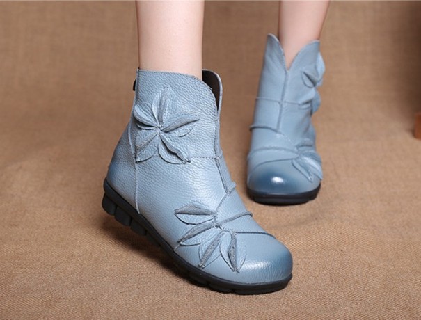 Pantofi de dama din piele cu flori J1720 albastru 38