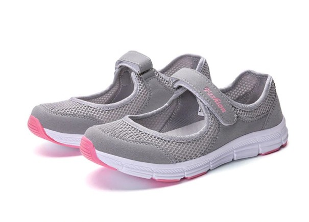 Pantofi de vară pentru femei, cu velcro gri deschis 39