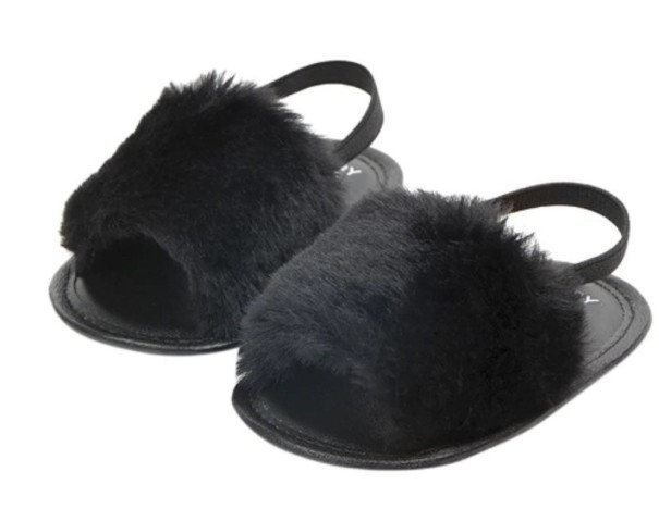 Pantofole da ragazza con pelliccia nero 6-9 mesi