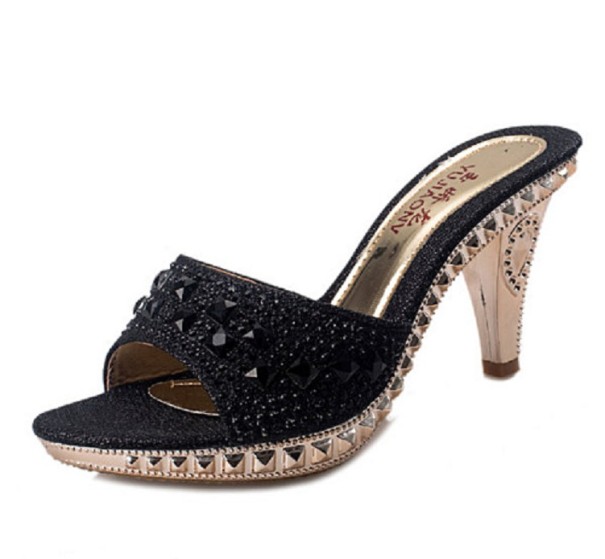 Pantoufles à talons pour femmes J1754 noir 37