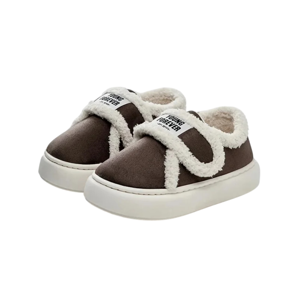 Pantoufles d'hiver pour femmes avec doublure en fourrure intérieure Fermeture à velcro Semelle antidérapante Robe de maison élégante Chaussures modernes et chaudes marron 36-37