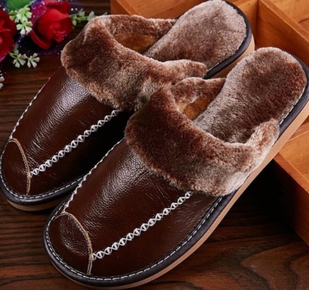 Pantoufles en cuir pour hommes A2264 marron 42