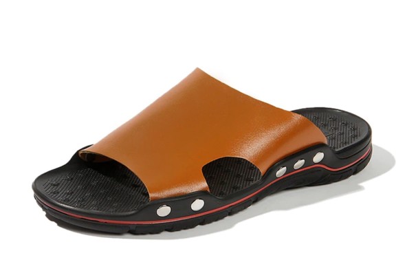 Pantoufles en cuir pour hommes A2265 marron clair 42