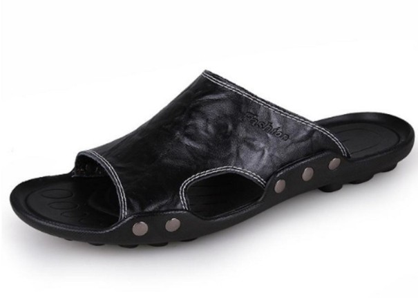 Pantoufles en cuir pour hommes A2266 noir 42