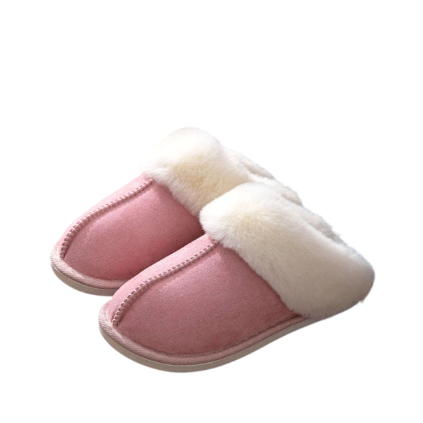 Pantoufles en fourrure plates et isolées pour femmes Pantoufles d'intérieur chaudes pour femmes avec semelle douce Chaussures confortables antidérapantes pour l'hiver rose 44-45
