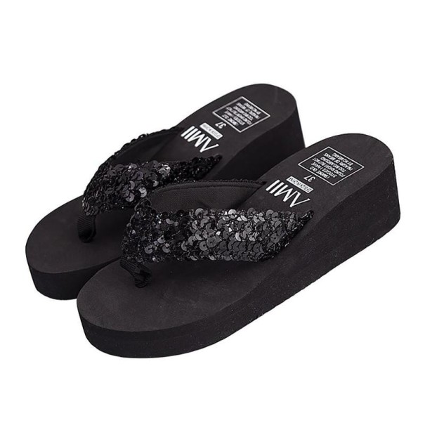 Pantoufles pour femmes avec des paillettes noir 40