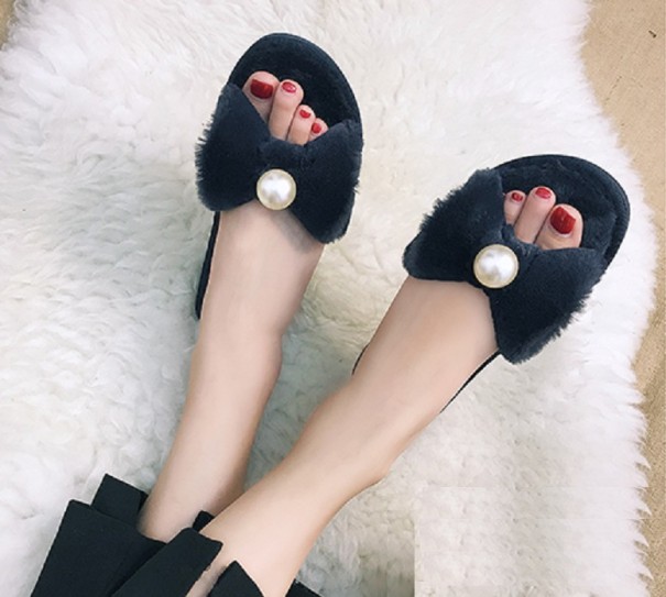 Pantoufles pour femmes avec perle bleu foncé 40