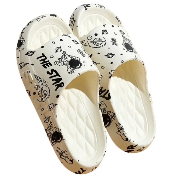 Pantoufles pour hommes en tissu doux avec motif de cosmonaute Semelle antidérapante Pantoufles confortables au design spatial Chaussures originales et stylées blanc 44-45