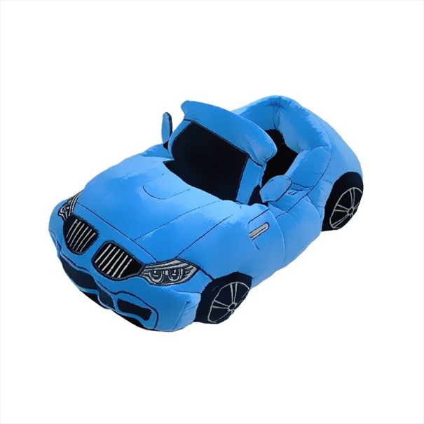 Pantufas de pelúcia em forma de carro Pantufas macias para casa para mulheres e homens Tamanho EU 36–43 Comprimento do pé 27 cm Calçado de inverno original azul