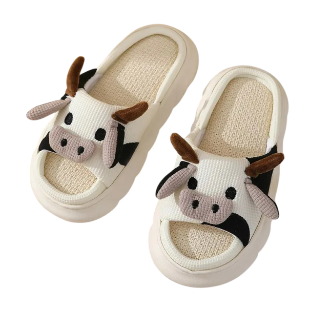 Pantufas femininas macias em forma de vaca Pantufas 3D adoráveis com padrão de animal Pantufas quentes para o inverno Calçado de animais para mulheres 40-41