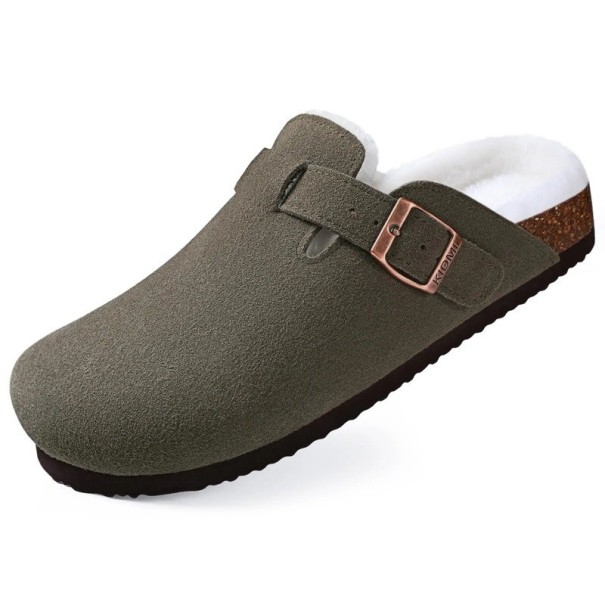 Pantuflas de corcho y ante con soporte para el arco, forro suave y peludo, cálidas y anatómicas, para mujer y hombre, para el invierno. verde 41