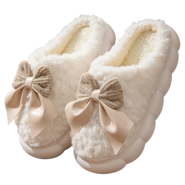 Pantuflas de invierno con aislamiento y lazo para mujer, suaves y con suela gruesa antideslizante, cálidas y acogedoras para el hogar en invierno. blanco 40-41