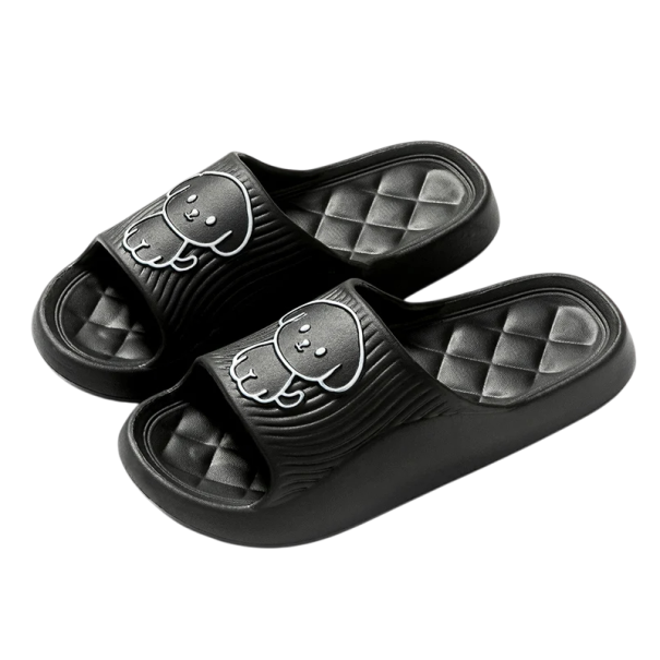 Pantuflas suaves y flexibles antideslizantes para adultos, con estampado de perro de dibujos animados, cómodas y lindas, unisex. negro 40-41