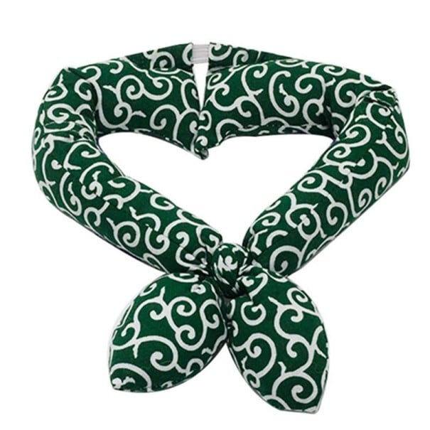 Pañuelo de algodón para perros en el cuello Pañuelo redondeado con nudo y dos puntas en la parte delantera Patrón ornamental blanco verde L