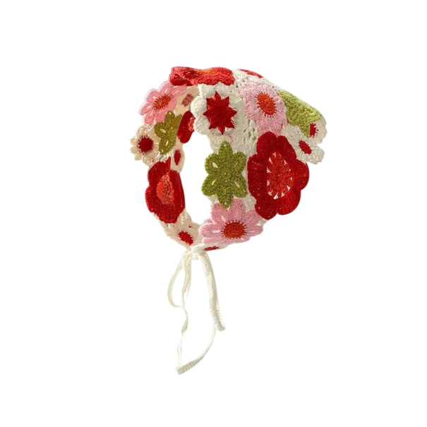 Pañuelo triangular de ganchillo Boho Diseño de flores Pañuelo de cabello de primavera y verano para mujeres Ligera y adorable cobertura de cabeza para viajar rojo