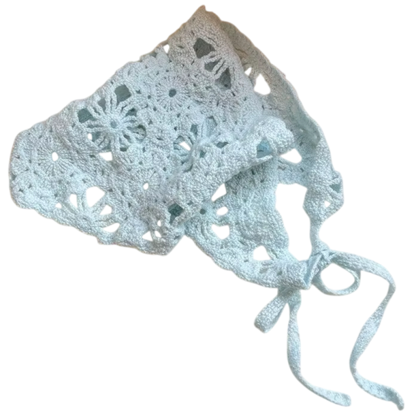 Pañuelo triangular tejido para la cabeza estilo francés vintage floral hecho a mano pañuelo retro para el cabello estilo de diseño elegante azul