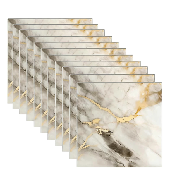 Papel de parede autocolante em mármore à prova de água Papéis de parede em vinil 10 pcs Para cozinhas, casas de banho e decorações castanho